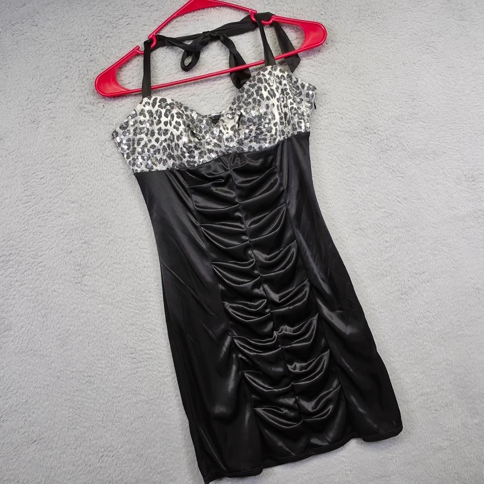 Vestido Babydoll Y2K Love Tease Juniors 5 Negro Estampado Animal Y2K Acanalado Baddie Foto 2 de 4