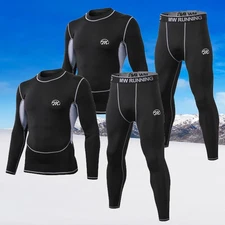 2Set Men Thermal Underwear Set Fleece Base Layer Outdoor Sports Winter Warm Suit