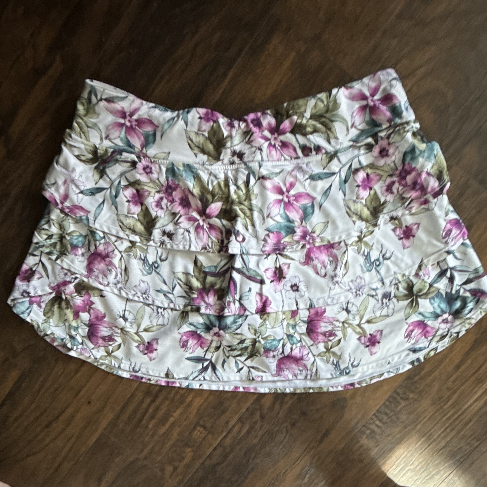 Ideology Women's XL White/Purple/Green Floral Pull-On Skort w/ Shorts Stretch