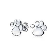 BFF Animal Lover Pet Dog Cat Paw Print Stud Earrings Gold Plated Sterling Silver
