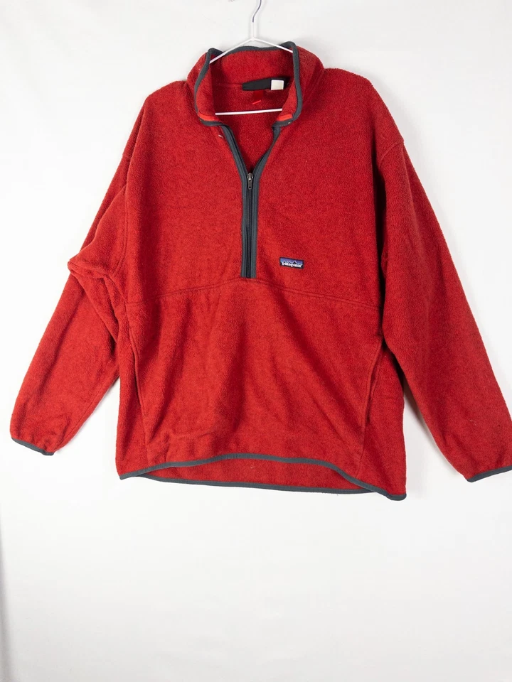 Pulôver feminino Patagonia Synchilla vintage XL vermelho meio zíper logotipo suéter bolsos - Imagem 2 de 4