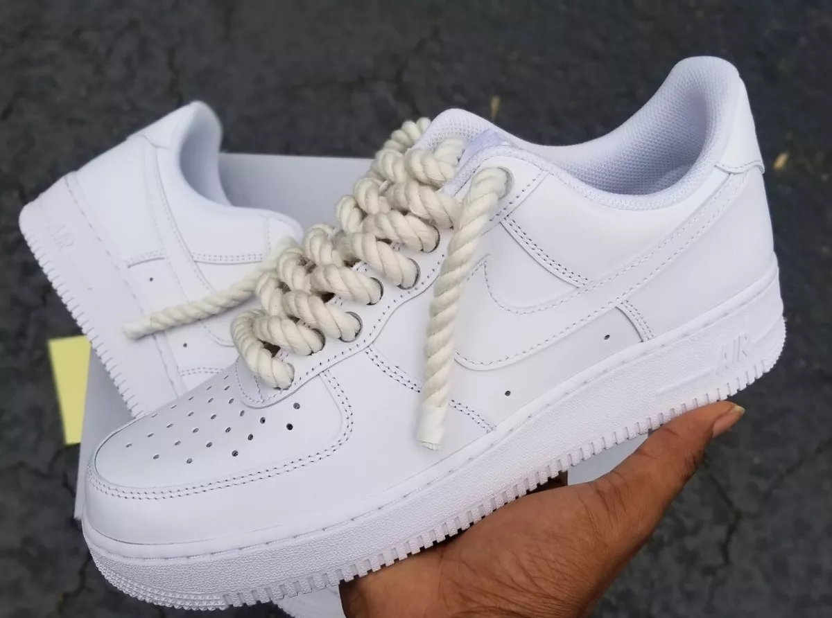 Nike Air Force 1 low Triple White Rope Lace Custom Size 8 men