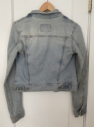 Hollister Distressed Crop Fitted Denim Jacket Light Acid Wash Damen Medium Y2K - Bild 2 von 13