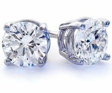 0.75, 1.25, or 2 Carat White Gold Plated CZ Stud Earrings Round Stone Unisex