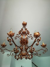 LAMPADARIO IN RAME, ARTIGIANALE, SEI LUCI, PEZZO UNICO, TUTTO MARTELLATO A MANO