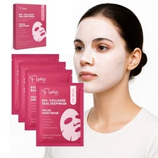 Bio Collagen Face Masks - Hydrating Anti-Aging Skincare Treatment - Pack of 4