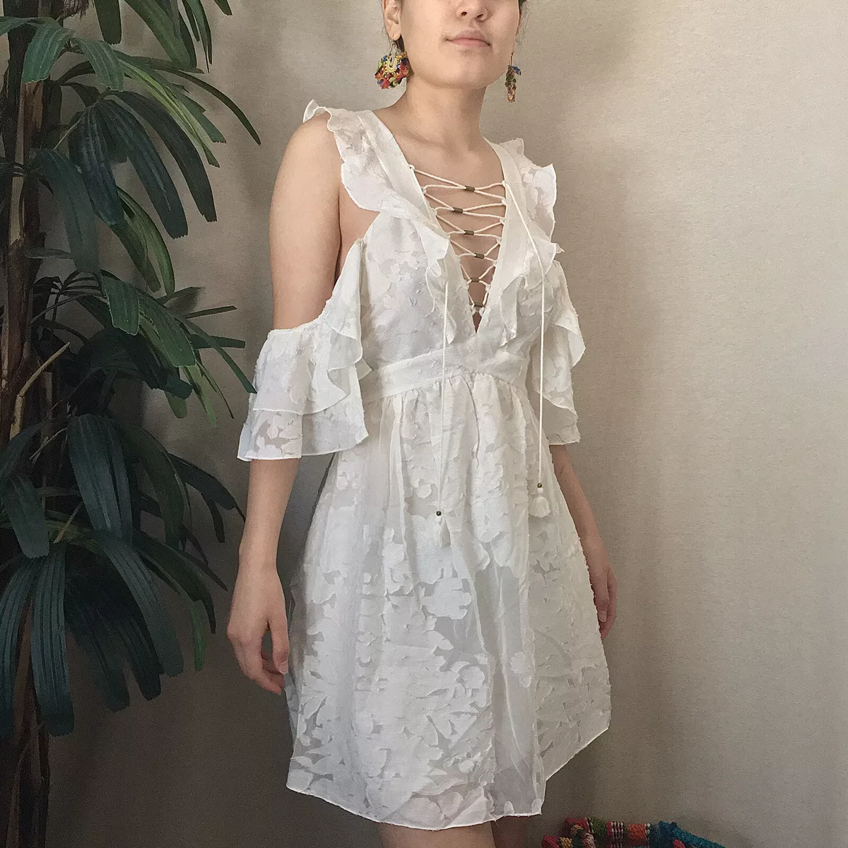 Ruffles lace hot sale up mini dress