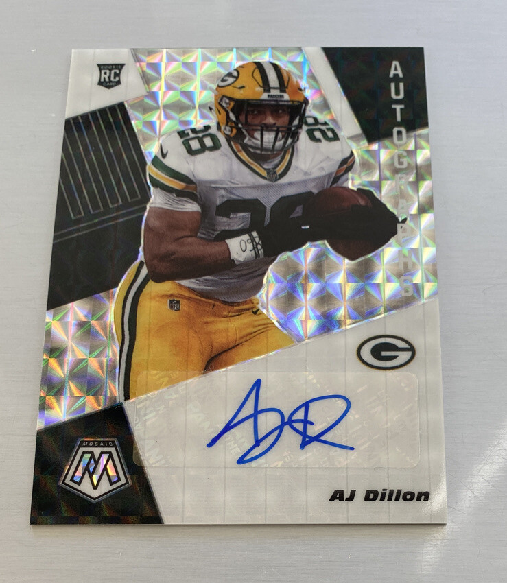 AJ Dillon 2020 Mosaic Silver Prizm Auto Rookie #RA26 Packers RC