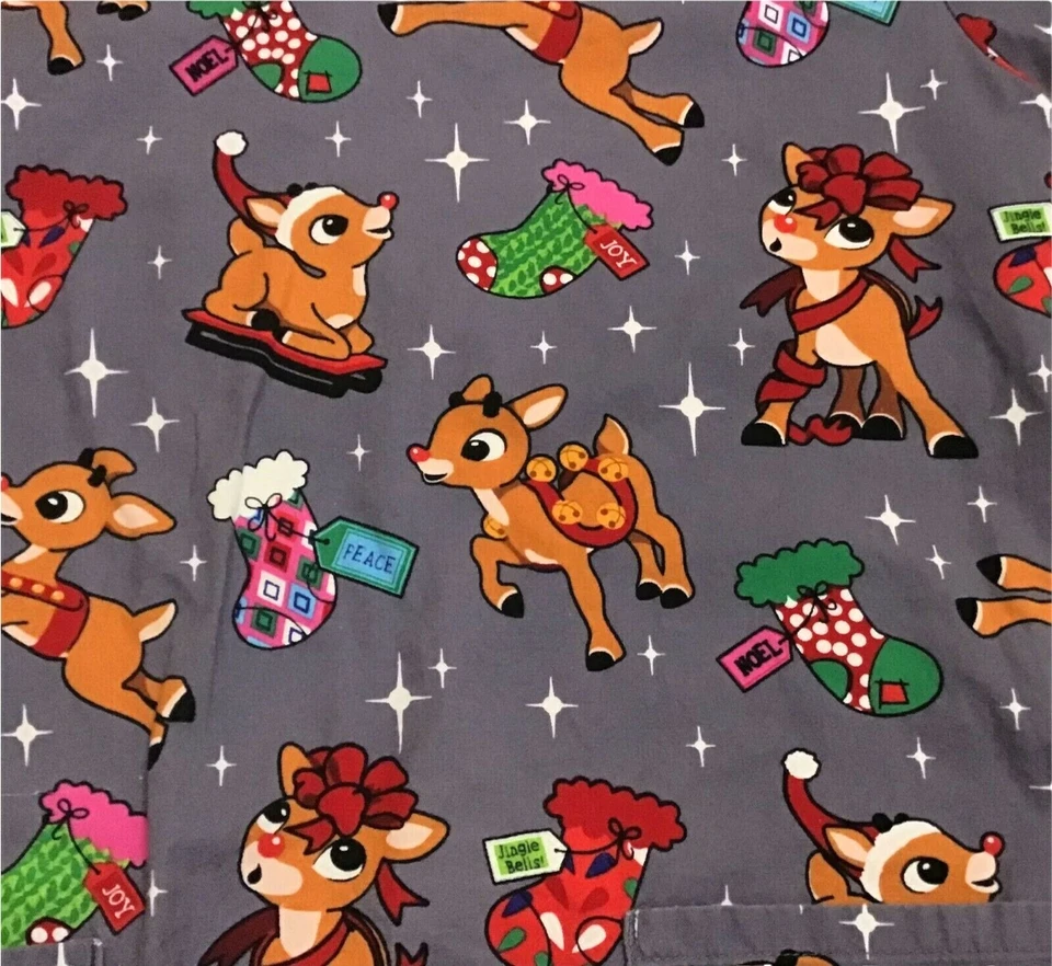 Rudolph the Red Nose Reindeer Womens Sz XS Scrub Top Christmas Medical - Image 3 of 4
