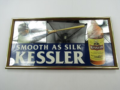 VTG Smooth as Silk Kessler Whiskey Glass Mirror Sign Baseball Hanging Mancave