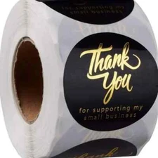 Large 2" Gold Foil Thank You Stickers For Small Business 500 Pieces per Roll 