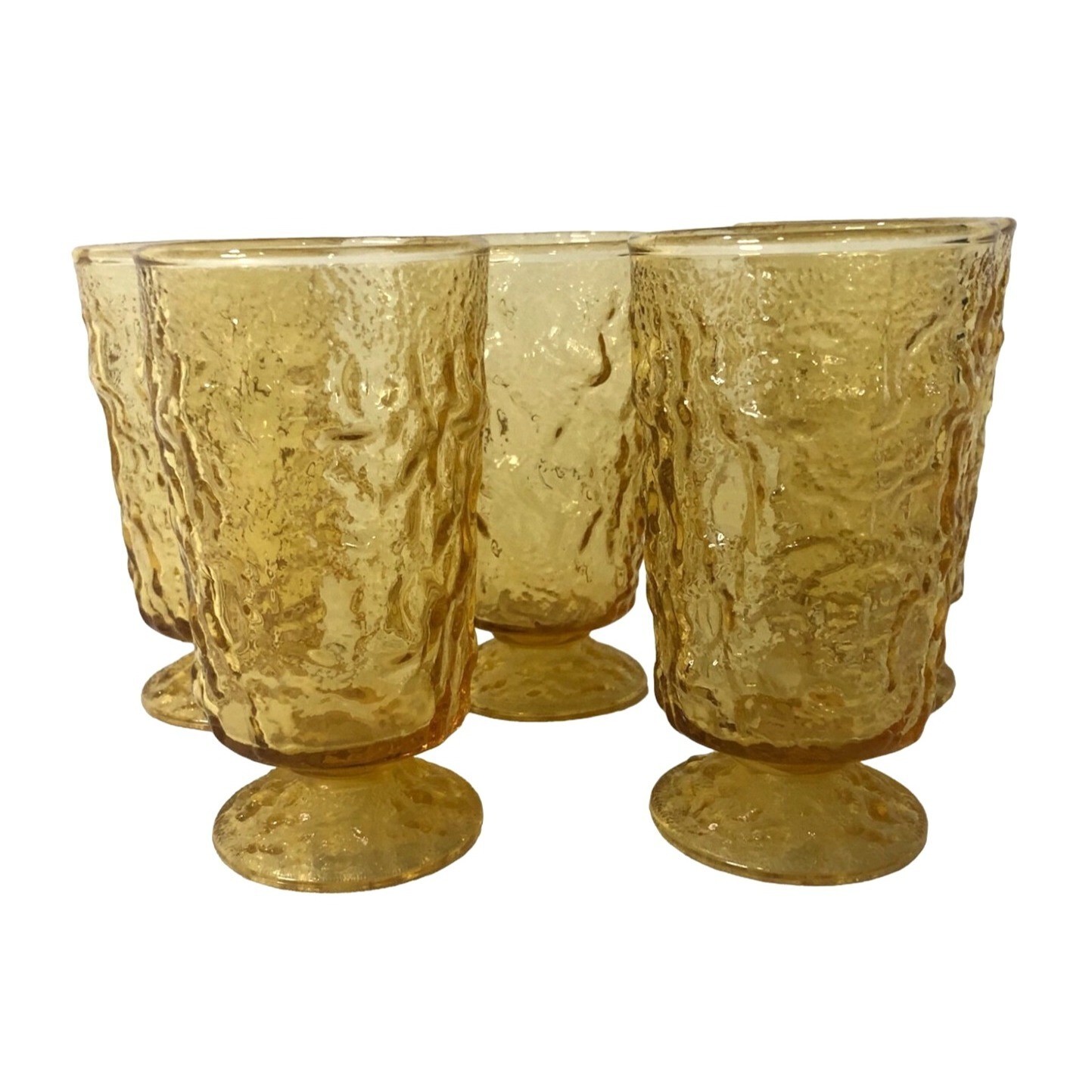 Anchor Hocking Miano Footed Glasses Amber Glass 6 Ounce Set of 5