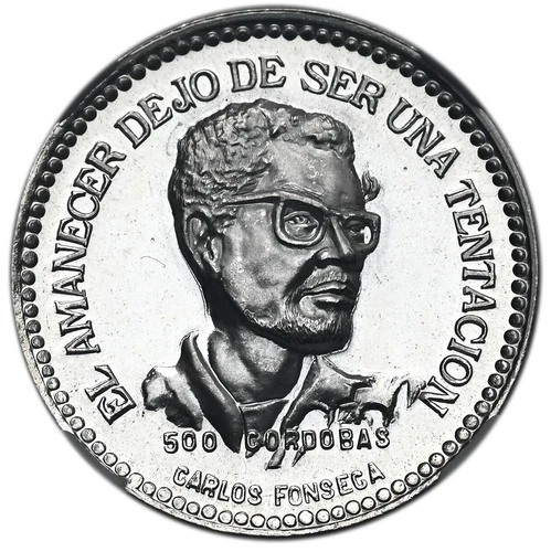 NICARAGUA 500 Cordobas 1980 Silver NGC PF68 'Carlos Fonseca' Top Pop!