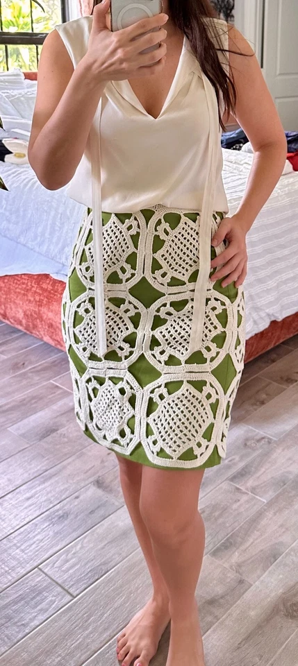 Falda lápiz elástica verde y crema Tory Burch, talla XS Foto 2 de 4