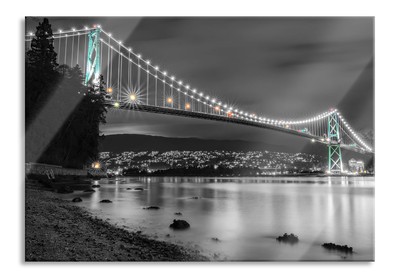 Lions Gate Bridge in Vancouver Glasbild aus Echtglas, inkl. Wandhalterung