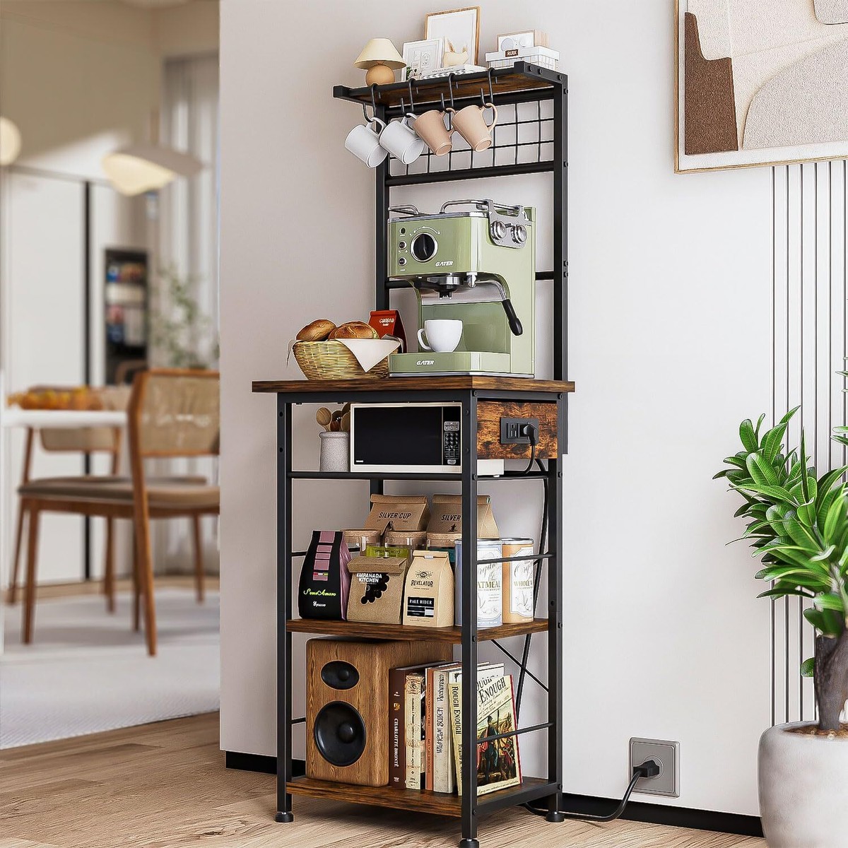 Tier Coffee Bar Station with Power Outlets,Bakers Rack for Small
