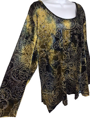 Avenue Womens Velvet Top Multicolor Floral Paisley Print Pullover Size 26 28
