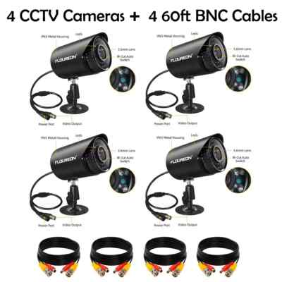 4 PACK CCTV Security Cameras 720P Outdoor/Indoor With 60 ft BNC Cables
