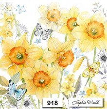  918 TWO Individual Paper Luncheon Decoupage Napkin - SPRING FLOWERS DAFFODILS