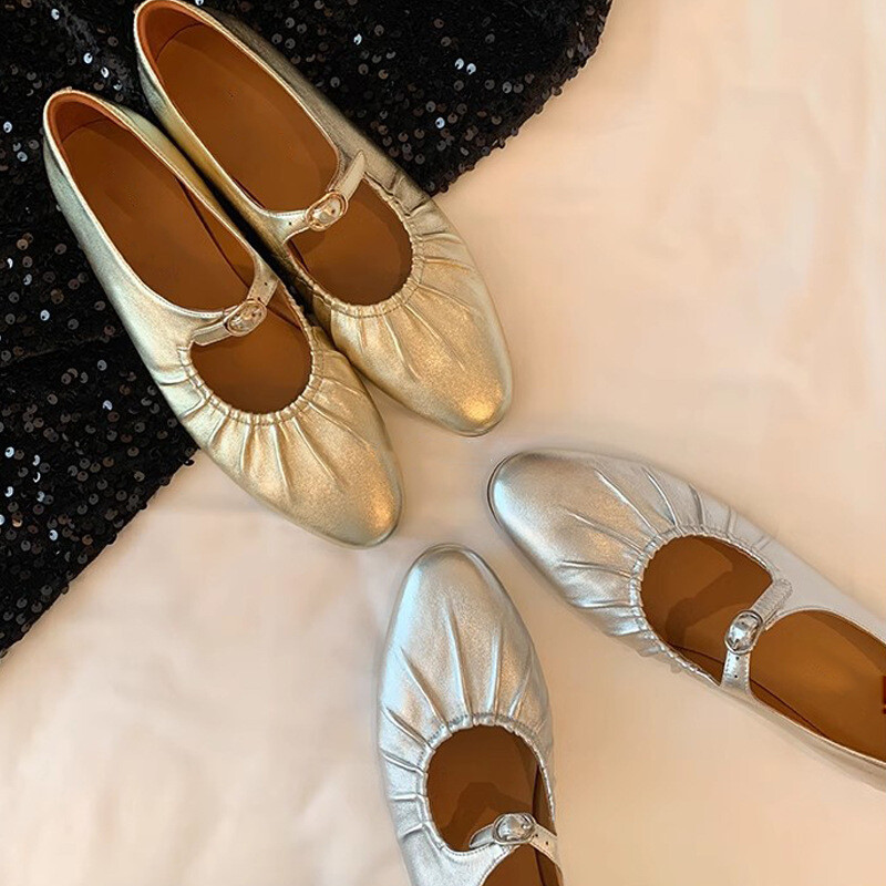 PANTOFOLA D’ORO Pantofole da donna punta cinturino fibbia plateau scarpe da balletto pantofole a pieghe