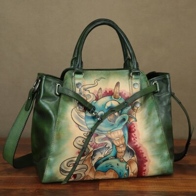 Genuine Leather Hand painted Purse and Handbag for Women Tote Bag Shoulder  Bag
