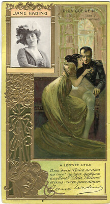 scrap  chromo Litho Karte Lefevre- Utile Lu  Jugendstil Jane Hading 17,2 cm