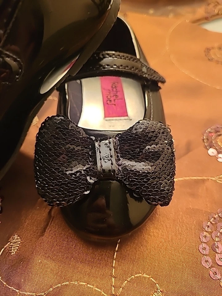 Zapatos Rachel Negros Niñas Pequeñas Zapatos de Vestir con Lentejuelas Brillo Lazo Talla 5 #135 Foto 3 de 4