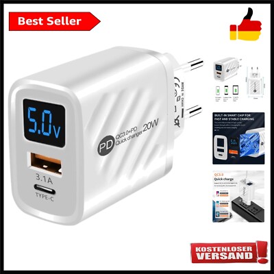 20 W USB-C Ladegerät, 2-Ports Multi-Ladegerät PD&USB-A, Schnellladegerät Typ ...