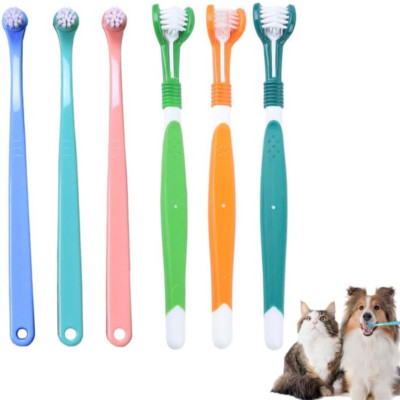 6 Pcs Triple Head Pet Toothbrush Set for Small Dogs & Cats - Ultra Soft