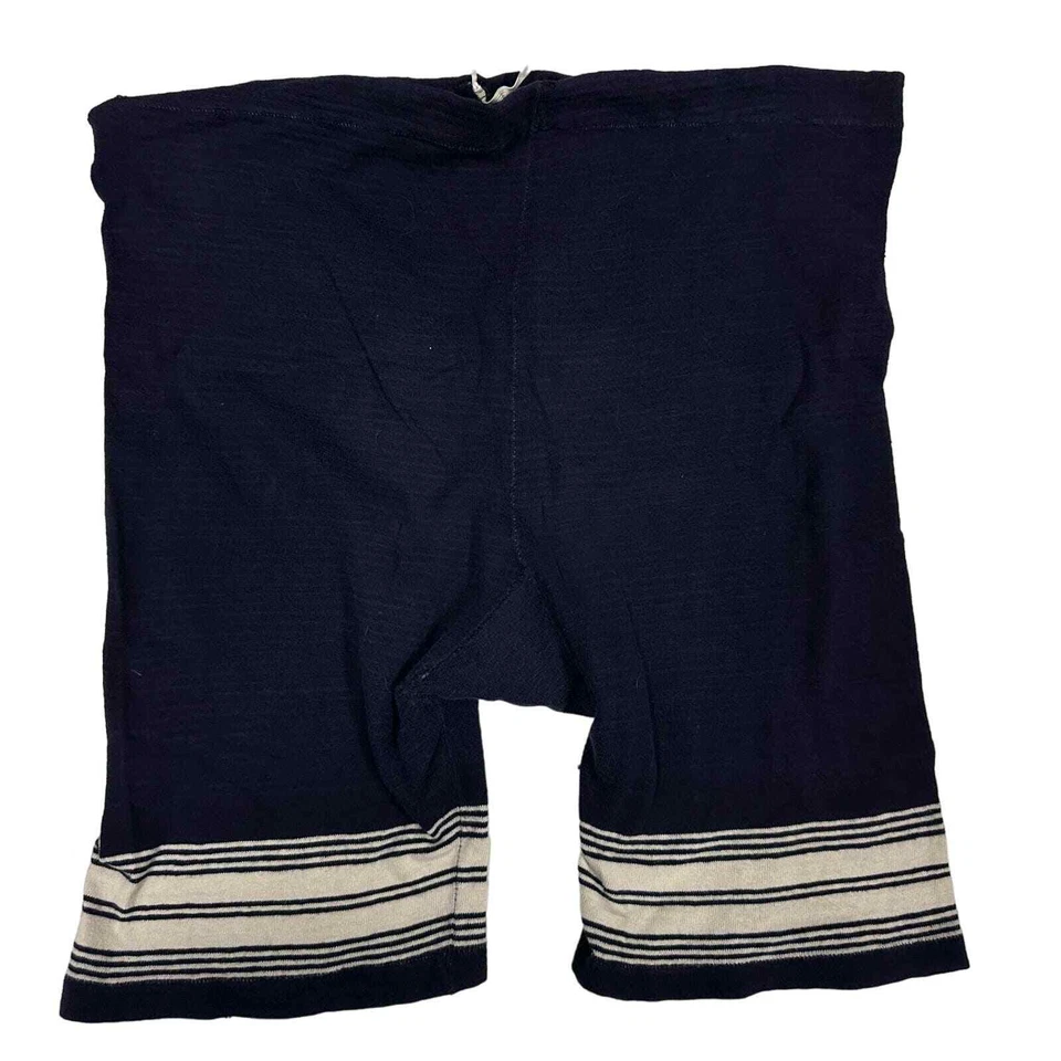 Traje de baño antiguo raro de 2 piezas para mujer de 2 tonos de algodón azul marino/blanco a rayas S/M de la década de 1920 Foto 3 de 4