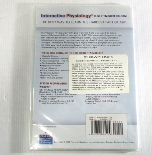Interactive Physiology 10-System Suite CD-ROM Brand New Sealed 2008 Pearson Educ - 第 2/7 張圖片