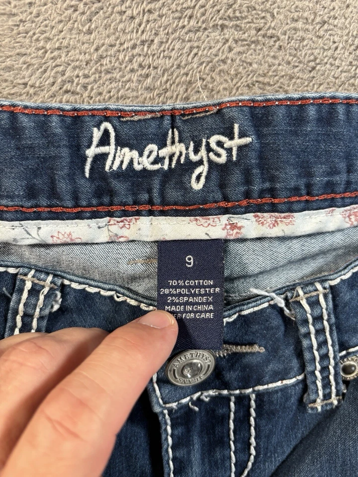 Amethyst Skinny Jeans Womens 9 Blue Low Rise Slim Heavy Stitch 28x28 Stretch - Image 3 of 4