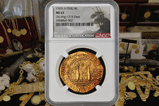 FINEST KN NGC PERU 1707 8 ESCUDOS "1715 FLEET SHIPWRECK" NGC 63 PIRATE GOLD COIN