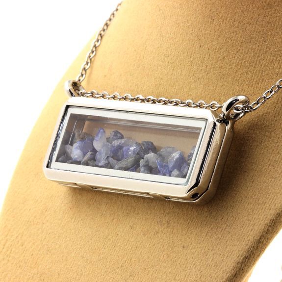 Collier Benitoite brut rectangle, pendentif en pierre naturelle véritable bleue - 2