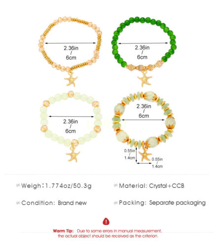 New Boho Bracelet Gift Set, 4pcs Layered Crystal Starfish Bead Jewelry - Picture 9 of 11