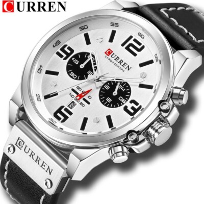 Curren Herren Luxus Leder Armbanduhr Chronograph wasserdicht Analog Quarz NEU