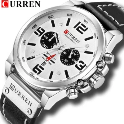 Curren Herren Luxus Leder Armbanduhr Chronograph wasserdicht Analog Quarz NEU - Bild 1 von 4