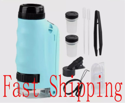 Blue Mini Microscope for Kids, Portable Microscope, LED Lighting Small Handheld+