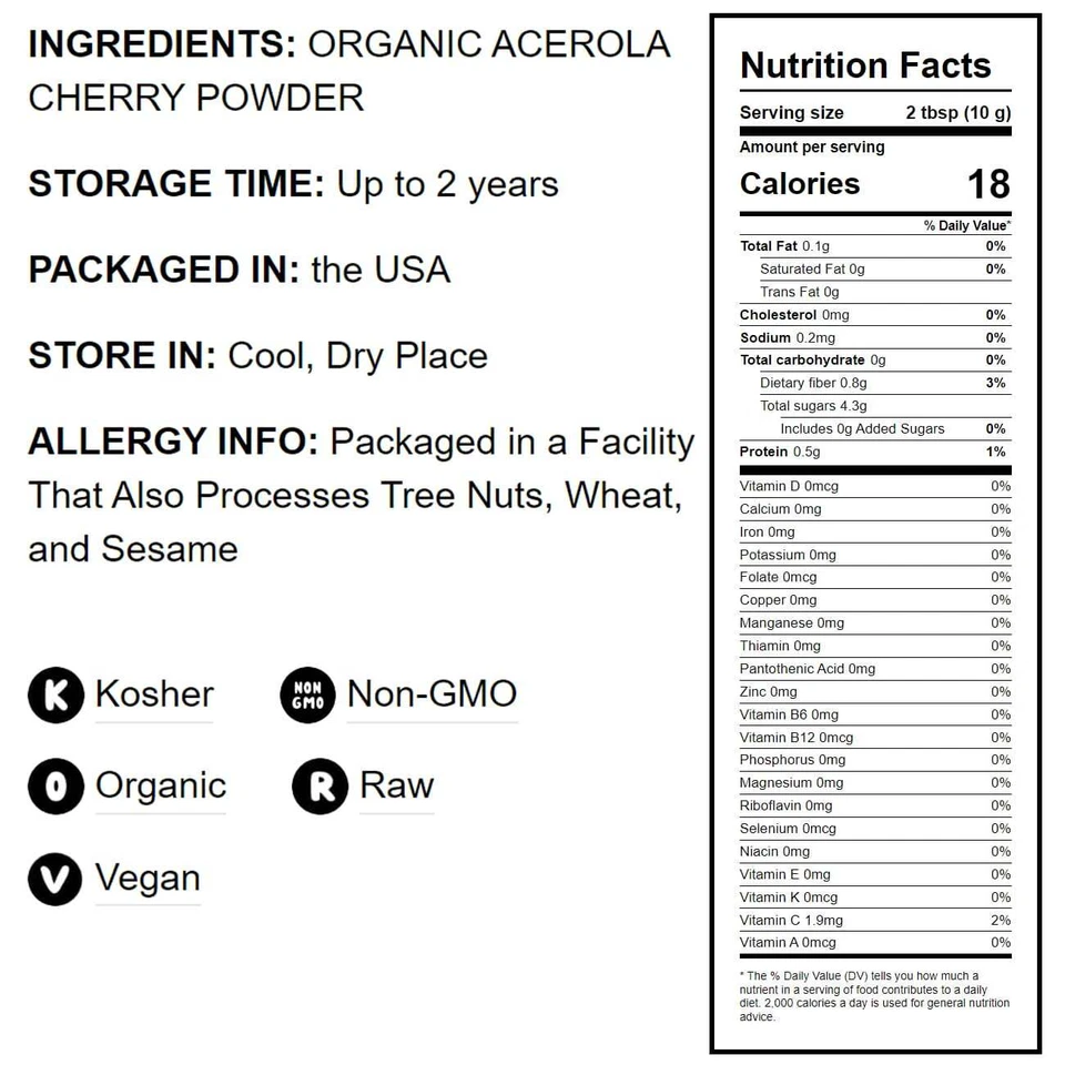 Organic Acerola Cherry Powder - Non-GMO, Kosher,Raw,Vegan,Bulk - by Food to Live - Image 4 of 4