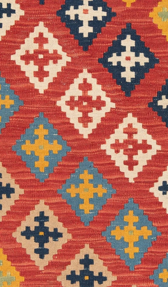 Alfombra persa tejida a mano Kelim 90x60 CM alfombra de lana Kilim alfombra roja oriental Foto 3 de 4