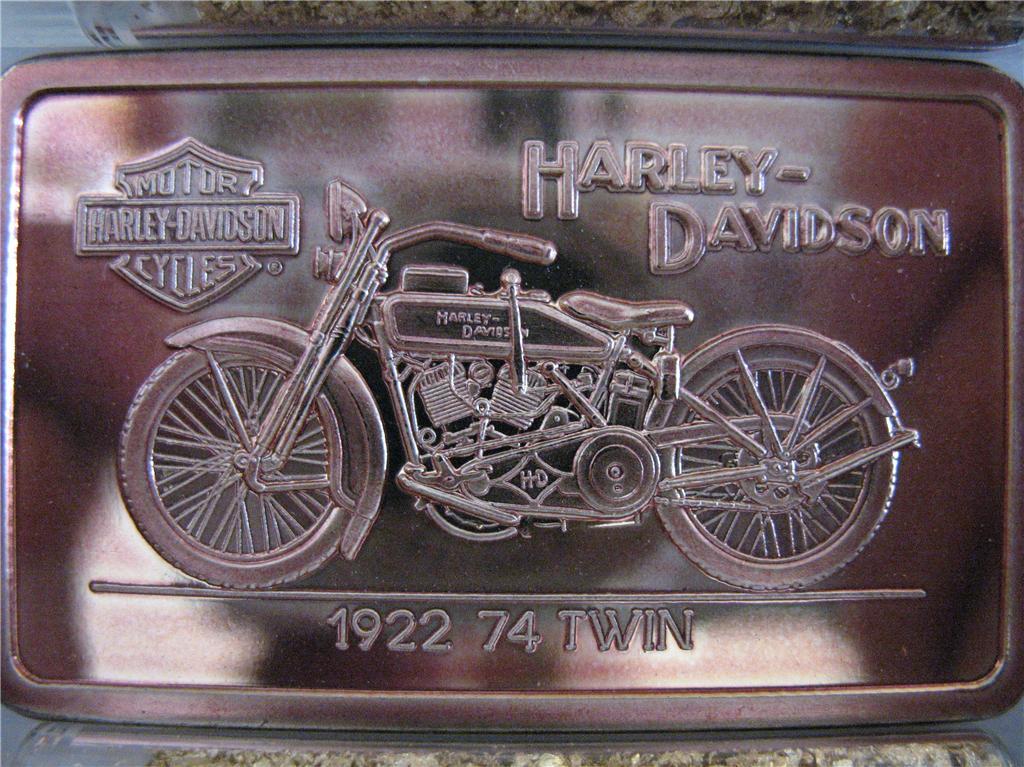 1.4.OZ .999 PURE SILVER PROOF ART BAR 1922 74 TWIN HARLEY DAVIDSON