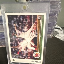 Upper Deck 1989 Jim Abbott California Angels Rookie #755 Baseball Trading Card. rookie card picture