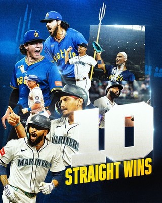 2025  Seattle Mariners  10 straight wins 8x10 Photo Cal Raleigh, Julio Rodriguez