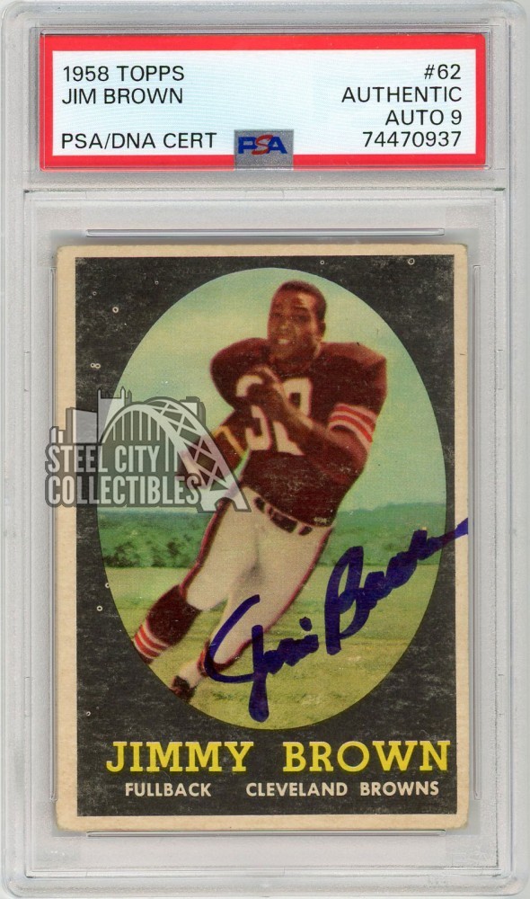 Jim Brown 1958 Topps Football Autograph Rookie Card #62 PSA Authentic PSA/DNA 9