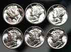 Lot of 6, 1943 D Mercury Head Dimes - Choice BU !!