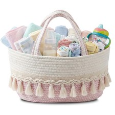 TUWEIPAIKE Baby Diaper Caddy Organizer, Portable Nursery Pinkish White