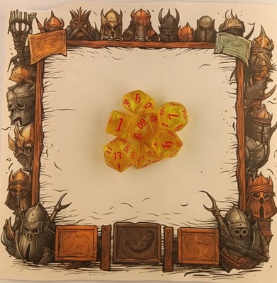DND Dice 7 pc set, Shimmering Yellow, D4-D6-D8-D10-D12-D20-D%                #14