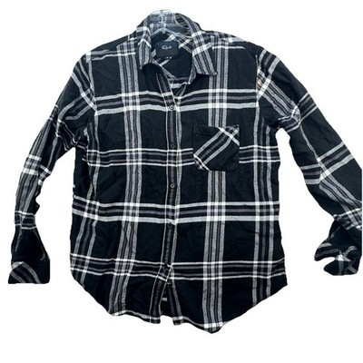 Rails Milo Button Up Shirt Women s Medium Black Ivory Plaid Cowgirl LS **Flaw