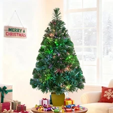 Prelit Fiber Optic Christmas Tree Small Mini Tabletop Xmas Tree with Lights 32"
