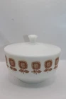 Vintage MCM Federal Milk Glass Bowl & Lid Brown Sunflowers Casserole Dish